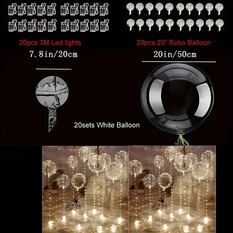 LED Bubble Balloon Set 40 Pack (20 Balloons + 20 LED Lights) for Birthday Wedding Christmas Halloween Party Decoration – White & Yellow, Helium Compatible, Battery Not Included