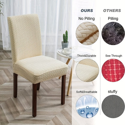 Dining Chair Covers Set of 4 6 Waterproof Stretch Parson Chair Slipcovers - Polar Fleece Jacquard Elastic Band Fit Kitchen Dining Room Chair Protector, 7 Colors, Beige Black Khaki Burgundy Gray