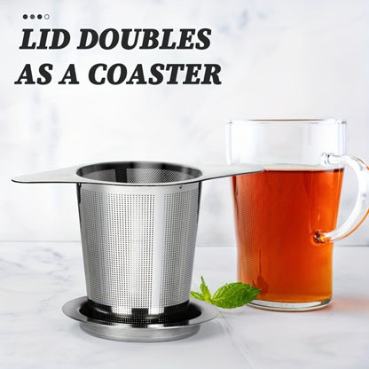 Stainless Steel Tea Strainer Set of 4 with Lid – Fine Mesh Tea Infuser with Dual Handles for Loose Leaf Tea, Herbs & Spices – Ergonomic Grip, Durable & Easy to Clean