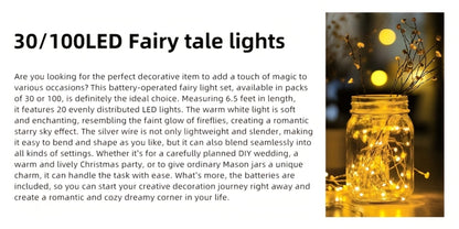 Fairy Lights Battery Operated with Batteries Included – 6.5ft 20 LED Silver Wire Mini String Lights, Firefly Starry Lights for Wedding, Christmas, Party, Mason Jars & DIY Decor – 30 or 100 Pack