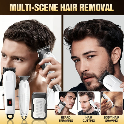 Men's Hair Clipper Set Cordless Beard Trimmer Electric Shaver Grooming Kit with LCD Display USB-C Rechargeable for Home Barber Haircut Mustache Travel Father's Day Gift