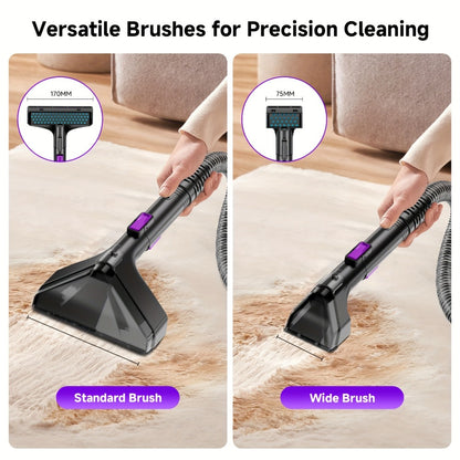 Portable Upholstery Cleaner Machine 30Kpa – Carpet & Spot Cleaner with Dual Brush Head for Deep Stain Removal on Carpet, Couch, Car Seat, Stairs & Pet Messes