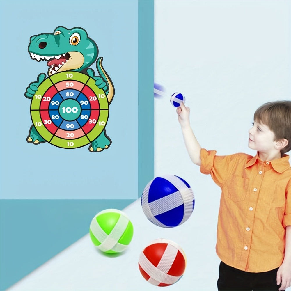 Dinosaur Sticky Target Ball Set with Blue Bow – Multiple Game Modes, Party Favor for Kids, Safe & Durable Fun Toy Gift for Her & Him