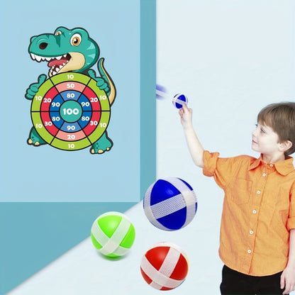 Dinosaur Sticky Target Ball Set with Blue Bow – Multiple Game Modes, Party Favor for Kids, Safe & Durable Fun Toy Gift for Her & Him