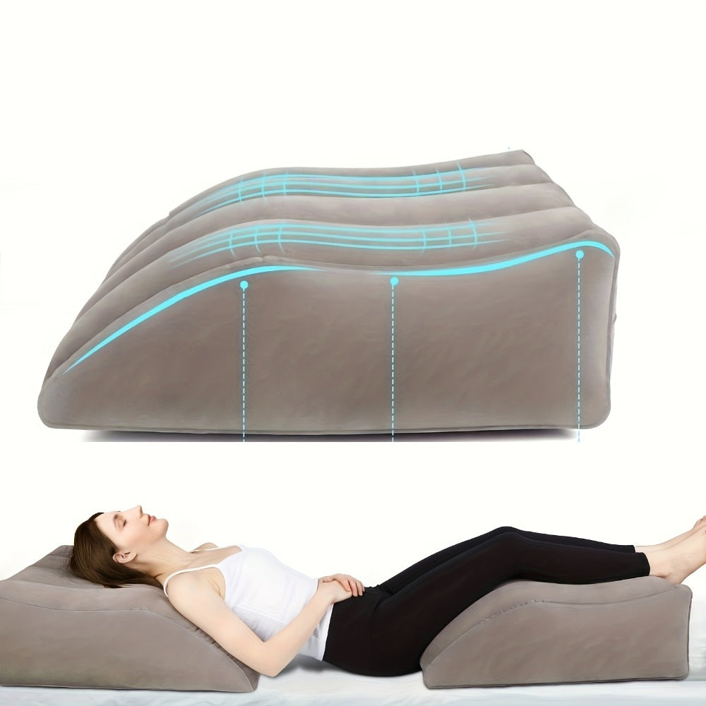 Inflatable Leg Elevation Pillow for Sleeping – Wedge Knee Support Cushion for Swelling Relief, Ergonomic Leg Raise Pillow for Bed, Travel & Camping, Lightweight & Portable, Gray