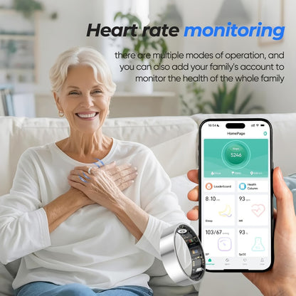 Smart Ring Health Fitness Tracker - Sleep Monitor Heart Rate Temperature Blood Pressure Pedometer Calorie Menstrual Cycle Tracker, Bluetooth 5.0 Compatible with iPhone Android, No Subscription Fee