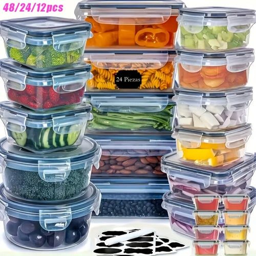 Food Storage Containers with Lids - Airtight Plastic Container Set for Kitchen Pantry Organization, Easy-Lock Leak-Proof Design, BPA-Free Meal Prep Containers with Labels and Markers, Available in 12, 24 or 48 Piece Sets for Pantry, Travel and Outdoor Use