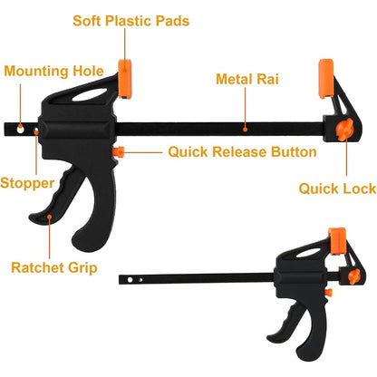 F Clamp Woodworking Quick Clamp Set Ratcheting Bar Clamp with Trigger Handle for Wood Glue DIY Projects