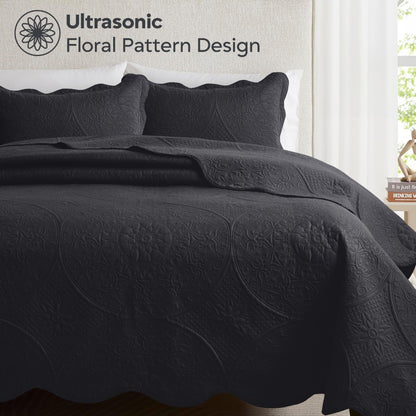 Quilted Bedspread Set 3 Piece – Soft Floral Coverlet with Pillow Shams, Lightweight Breathable Quilt for Bedroom & Guest Room, All Season Bed Cover