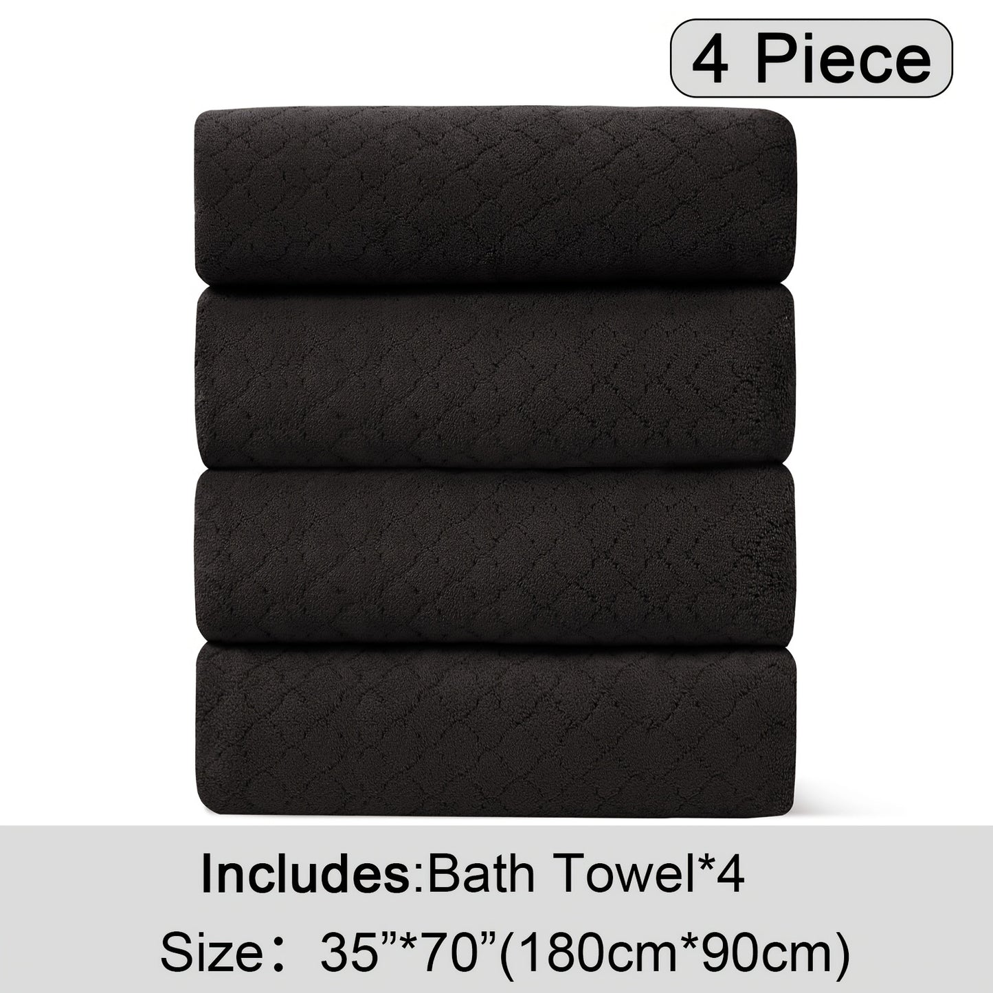 Oversized Bath Towel Set 4 Piece Diamond Pattern Microfiber - Ultra Soft Highly Absorbent Quick Dry | 10 Colors | Blue Green Black Gray Navy Orchid Brown Purple White Turquoise | Bathroom Hotel Gym Gift