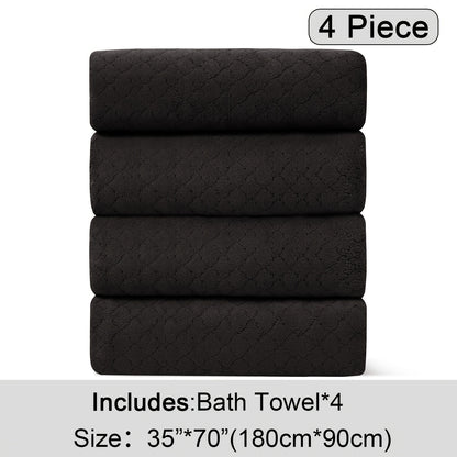 Oversized Bath Towel Set 4 Piece Diamond Pattern Microfiber - Ultra Soft Highly Absorbent Quick Dry | 10 Colors | Blue Green Black Gray Navy Orchid Brown Purple White Turquoise | Bathroom Hotel Gym Gift