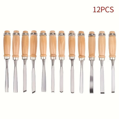 Wood Carving Chisel Set 12 & 24-Piece – Professional Beech Wood Handle Woodworking Chisels, Detail Carving Hand Tools for Beginners & Experts, Ideal Woodworker Gift