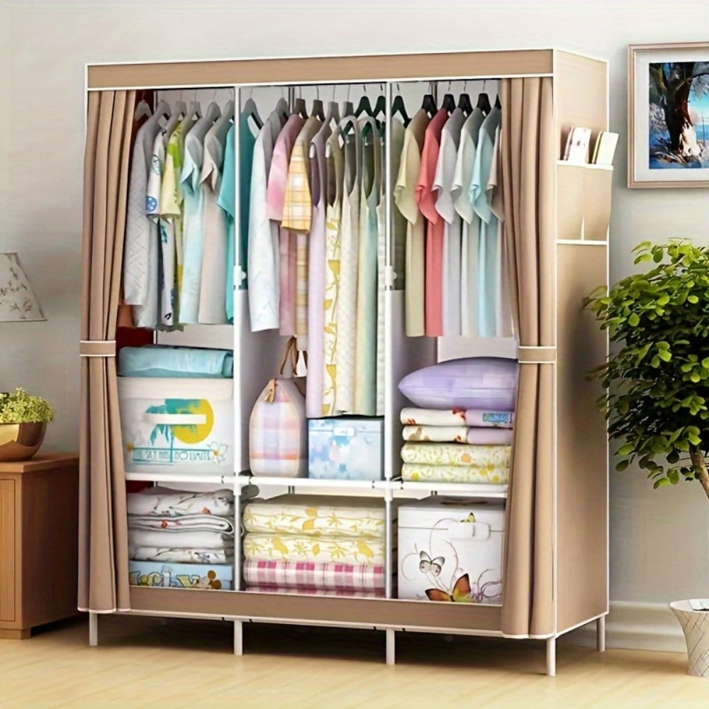 Portable Wardrobe Closet with Steel Frame & Non-Woven Shelves – Dustproof Clothes Storage Organizer, Visible Grid Sections, 67x17.7x50.4 Inch Bedroom Wardrobe for Shoes, Clothes & Accessories
