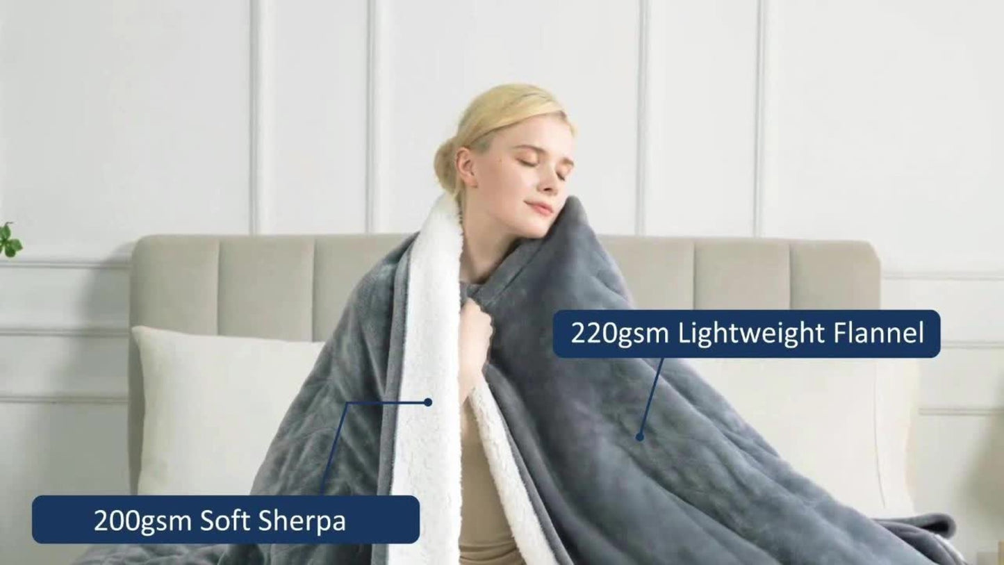 Electric Heated Blanket Flannel Sherpa - 6 Heat Settings, 10-Hour Auto Shutoff, Quick Heating, Machine Washable, ETL & FCC Certified, Twin Full Queen, Winter Comfort for Home Bed Couch Office