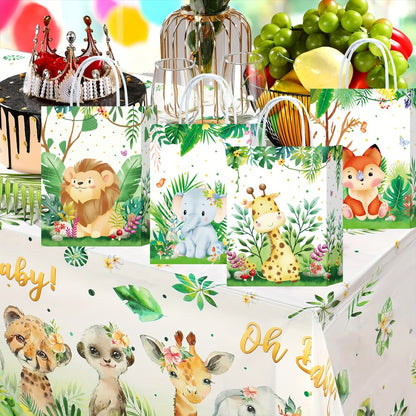 Party Favor Bags Safari Animals Jungle Theme Woodland Print Paper Goodie Bags with Handles for Kids Birthday Party Candy Gift Bags 8 Styles 16 or 32 Pack