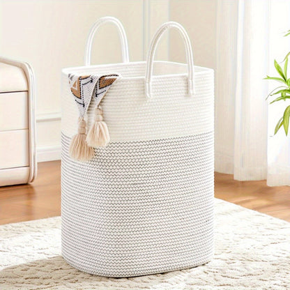 Woven Cotton Rope Laundry Basket Large Hamper with Handles for Bathroom Bedroom Living Room – Jumbo Boho Storage Basket for Clothes Blankets Toys | 40L 60L 80L 100L