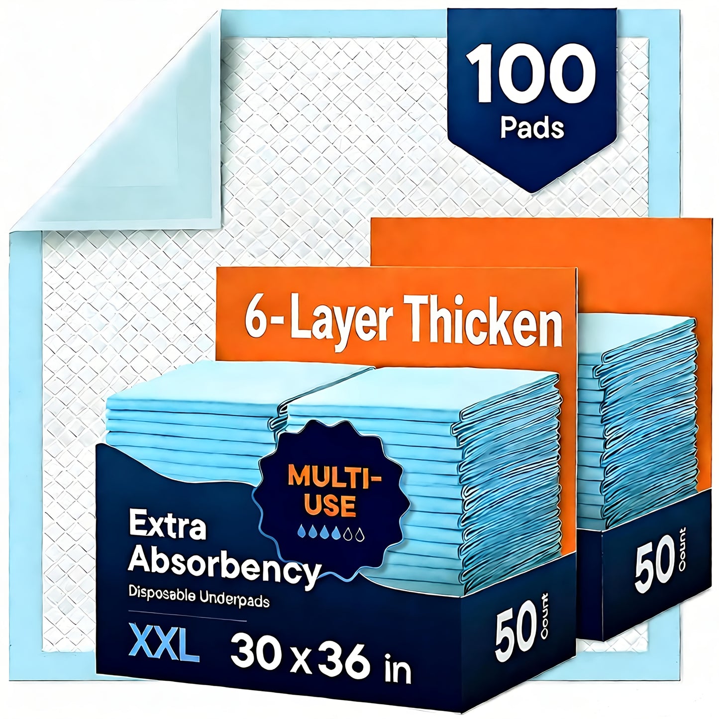 Disposable Bed Pads Extra Large 30x36 Inch – 6-Layer Absorbent Leak-Proof Underpads for Adults, Seniors, Postpartum, Pets & Incontinence Care – 50 or 100 Pack