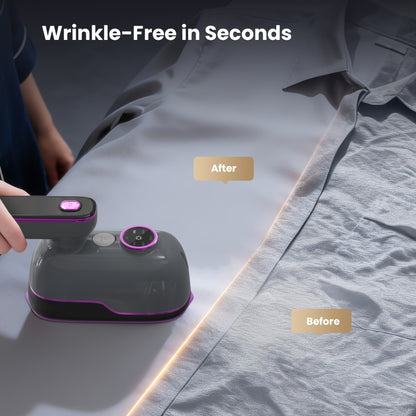 Mini Travel Steamer 2-in-1 Dry Steam Iron Foldable 180 Degree Handle 15-Second Heat 85ml Leak-Proof Tank ETL Certified for All Fabrics Home Travel Purple Black