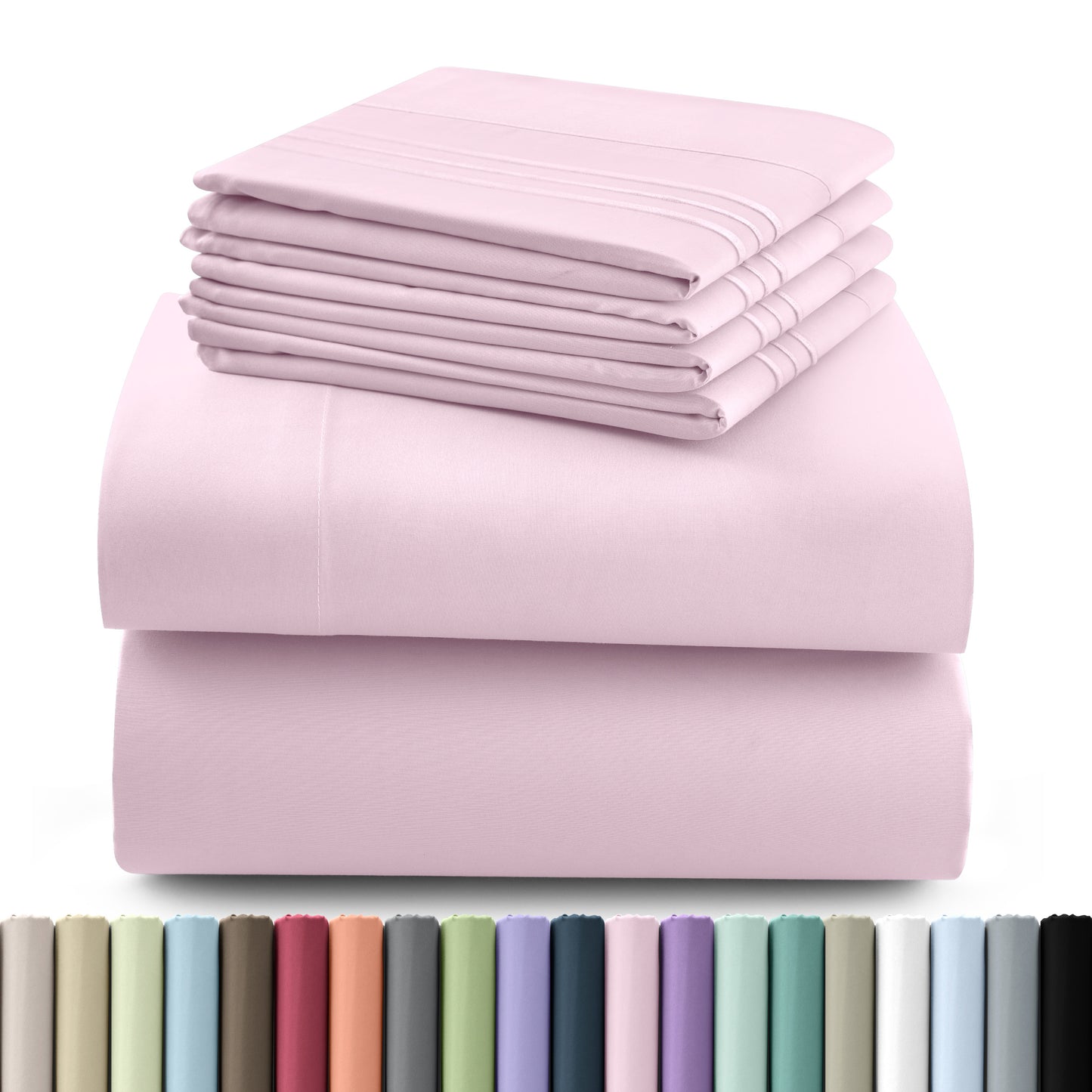 Fitted Sheet Set 6-Piece Brushed Polyester Deep Pocket Bed Sheets 20 Colors Hotel Luxury Soft Bedding with Embroidered Pillowcases