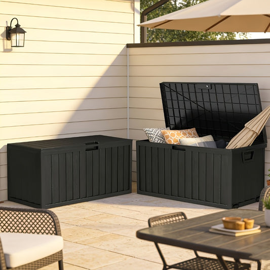 Waterproof Deck Box Outdoor Storage Cabinet 35/75 Gallon – Enhanced Version with Handles & Wheels | Large Patio Storage Box for Pool Accessories, Garden Tools & Outdoor Gear | Easy Assembly Lockable