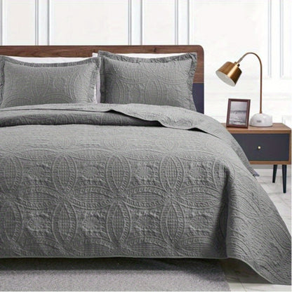 Quilt Set 3 Piece Lightweight Microfiber Bedspread with Pillow Shams - Coin Pattern Coverlet All Season Soft Bed Quilt Full Queen King Orange White Grey Green Khaki