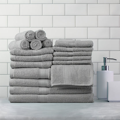 Bath Towel Set 450GSM Soft Absorbent - 12 16 18 Piece Cotton Blended Solid Color Bathroom Towels Set for Bath Hand Face | Hotel Spa Quality | Travel Shower Home | Multiple Colors & Sizes Available