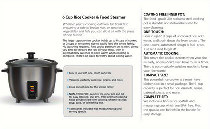 Rice Cooker & Yogurt Maker 1.5Qt – 6-Cup Non-Stick Electric Rice Cooker with Auto Keep Warm, One-Touch, Stainless Steel Liner, Steamer for Rice, Oatmeal, Soup & Yogurt