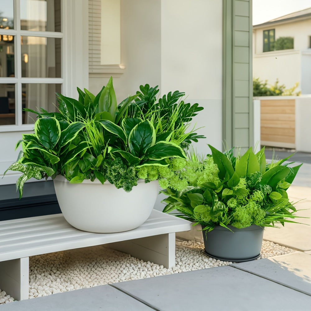 Artificial Boxwood Stems 9-Pack UV Protected – Faux Plastic Greenery for Indoor Outdoor Decor, Hanging Garden, Porch, Window Box, Wedding & Farmhouse Home Decoration, Realistic Fake Plants