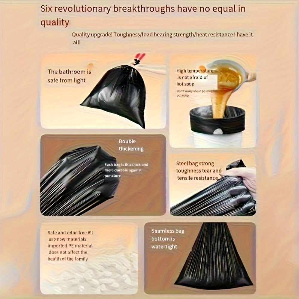 Drawstring Trash Bags 100 Count – 5 Rolls Black Heavy Duty Leak Proof Garbage Bags for Kitchen Bathroom Bedroom Outdoor