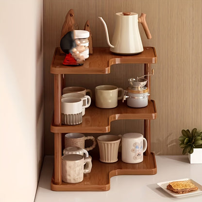 Corner Shelf Organizer for Kitchen, 3-Tier Triangular Coffee Station Storage Rack for Countertop, Holds Cups, Mugs, Coffee Accessories and Kitchen Essentials