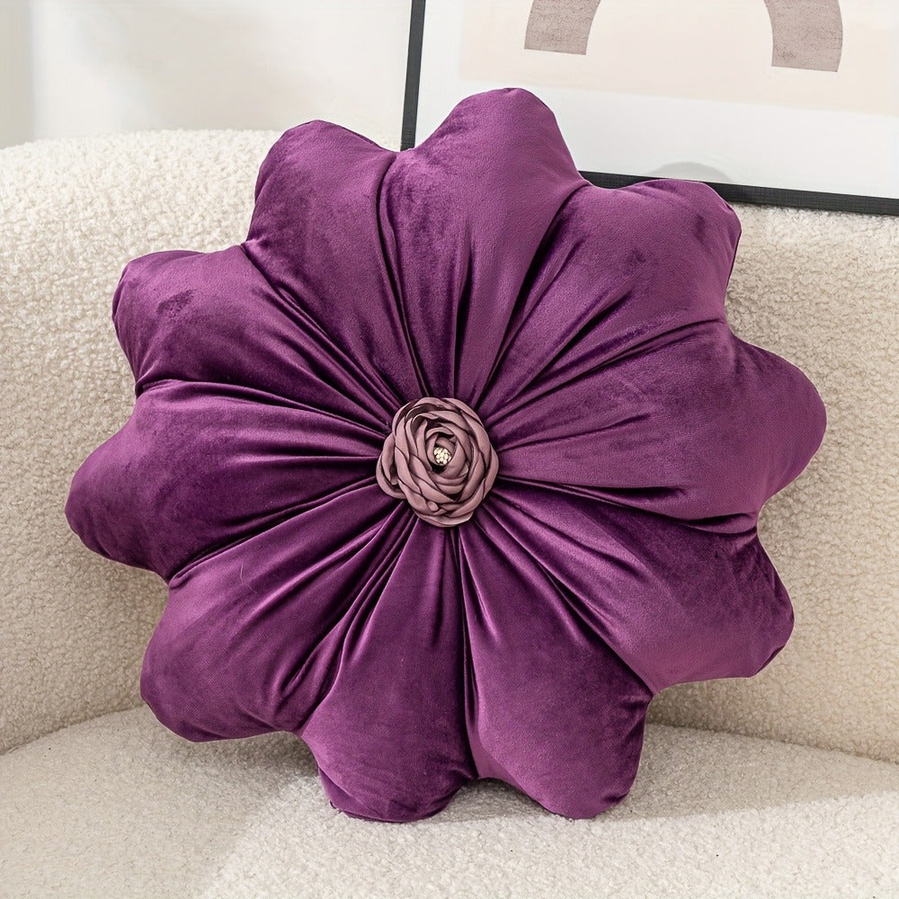Round Flower Shaped Throw Pillow with Insert 16 Inch Soft Knit Decorative Cushion Machine Washable Zipper for Sofa Bed Car Home Decor 5 Colors