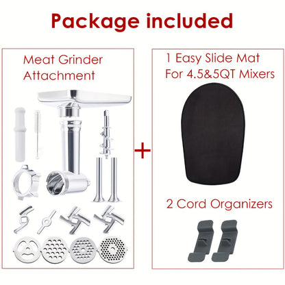 Metal Meat Grinder Attachment for KitchenAid Stand Mixers with 4 Grinding Plates 4 Blades 2 Sausage Stuffer Tubes Holder and Cleaning Brush Food Grinder for All KitchenAid Mixers