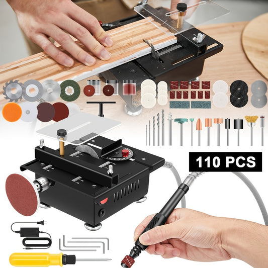 Mini Table Saw Multifunctional Desktop Cutting Machine – 100W Motor, 7-Speed Adjustable, 0–90° Angle Cut, 4 Saw Blades Included, Portable DIY Table Saw for Wood, Metal, Plastic, PCB, Acrylic – with Extra Accessories Option