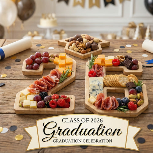 2026 Graduation Decorations Table Centerpiece Set – Charcuterie Board with Number 26 & Graduation Cap, Serving Trays for Preschool, High School & College Grad Party Supplies