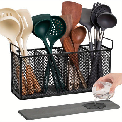 Kitchen Utensil Holder 4-Compartment Diatomaceous Earth Base Organizer