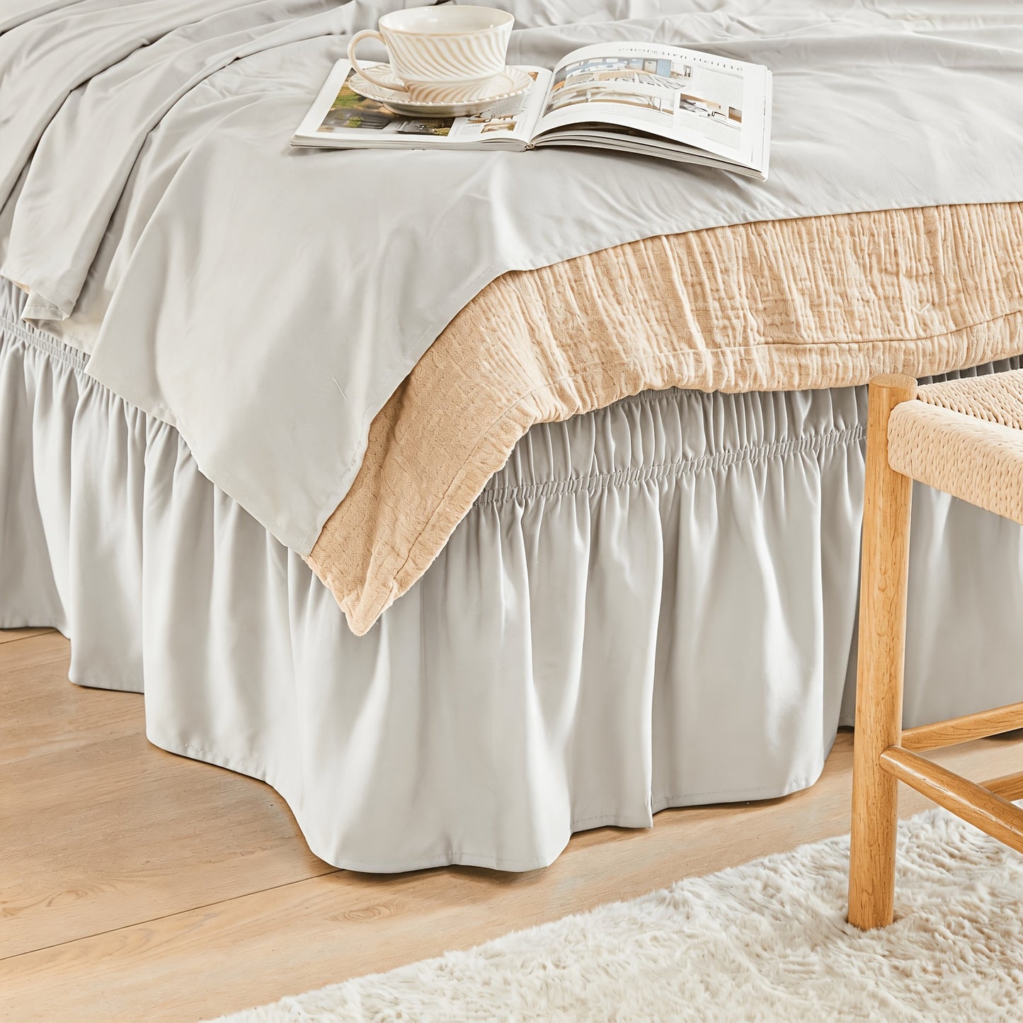 Ruffled Bed Skirt with Adjustable Elastic - Twin Full Queen King, 15-Inch Drop, Machine Washable, 30 Colors