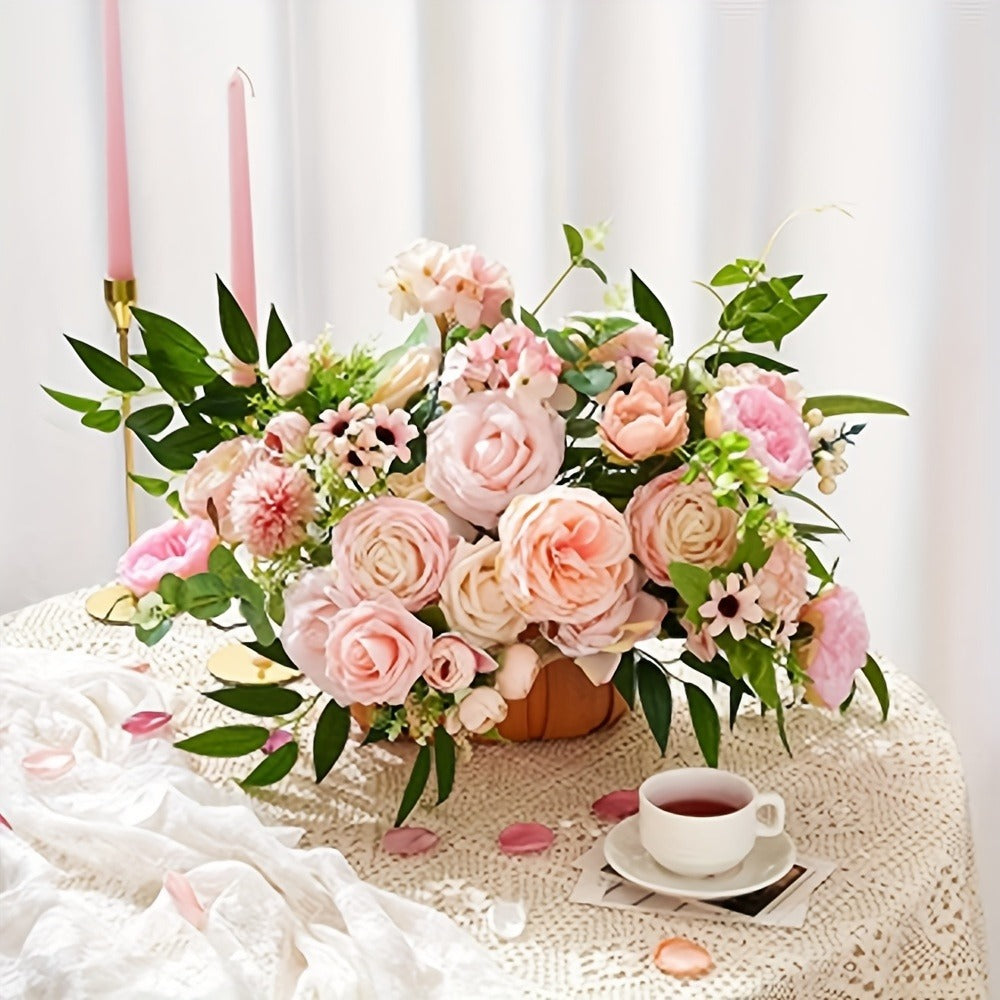 Artificial Flowers Combo Box Set – Pink & White Fake Roses for Bridal Bouquets, DIY Centerpieces, Wedding & Party Decoration Arrangements