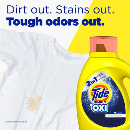 Tide Simply Plus Oxi Liquid Laundry Detergent Refreshing Breeze Scent OXI Boost Ultra Stain Release HE Compatible Works in Cold Water Pack of 12 Bottles 10 fl oz Each