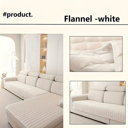 Quilted Flannel Velvet Sofa Cover 2pcs Set | Luxurious Jacquard Couch Cover, Soft Furniture Protector, Pet Friendly Machine Washable, All Season, Living Room Bedroom Office