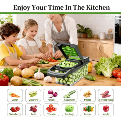 Vegetable Chopper 18-in-1 Multifunctional Food Chopper & Mandoline Slicer with Container – Onion Dicer, Adjustable Cutter for Kitchen Meal Prep, Gray