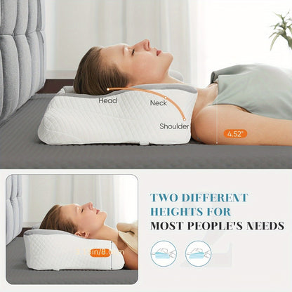 Memory Foam Cervical Pillow Ergonomic Contour Neck Support Orthopedic Bed Pillow for Side Back Stomach Sleepers with Cooling Pillowcase Queen King