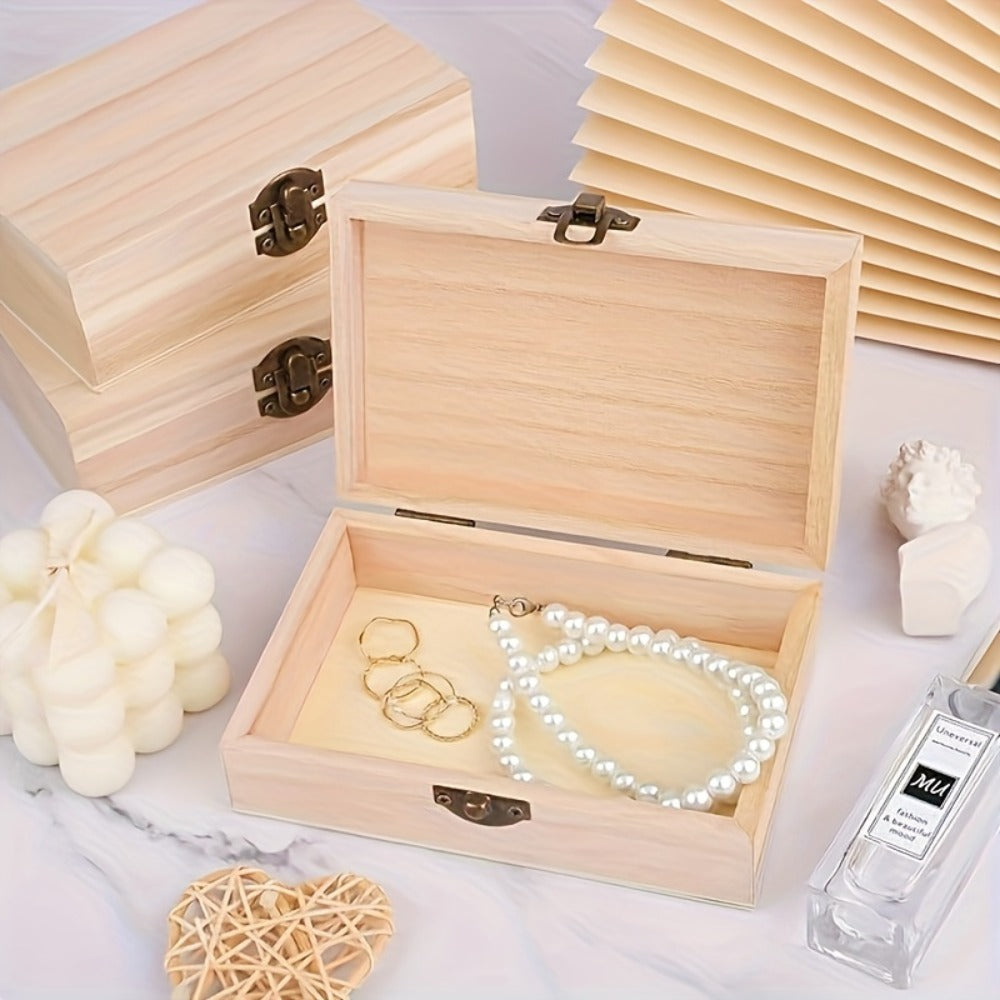 Jewelry Box with Lid & Lock Clasp Set of 3 – Vintage Wooden Storage Boxes for Jewelry, Daily Essentials & Gift Packaging, Versatile Home Organizer in 3 Colors