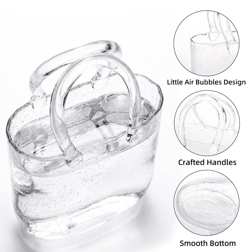 Glass Purse Vase for Flowers – Handbag Shape Clear Decorative Flower Vase, Home Table Decor, Gift