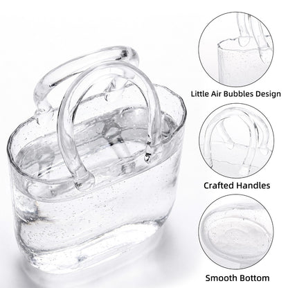 Glass Purse Vase for Flowers – Handbag Shape Clear Decorative Flower Vase, Home Table Decor, Gift