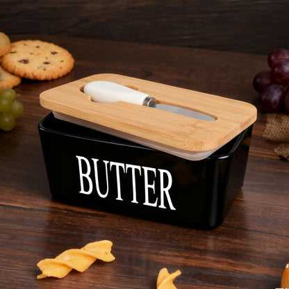 Ceramic Butter Dish with Lid and Knife – Large Countertop Butter Keeper, Airtight Seal, Easy-Clean Design, Multiple Colors – Kitchen Gift for Butter Lovers