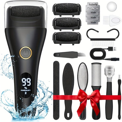 Electric Pedicure Foot File 10-in-1 Kit – Rechargeable with Digital Display, 3 Roller Heads, Dead Skin & Hard Skin Remover for Men & Women