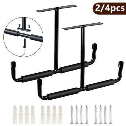 Heavy-Duty Ceiling Garage Storage Hook Rack – Overhead Ladder Hanger with Anti-Slip Foam, Space-Saving Ceiling Mount for Ladders, Hoses & Tools, 2/4pcs