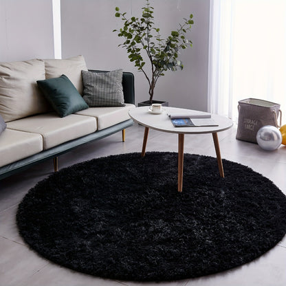 Round Shaggy Plush Rug – Soft Fluffy Circular Carpet for Bedroom & Living Room, Easy Clean