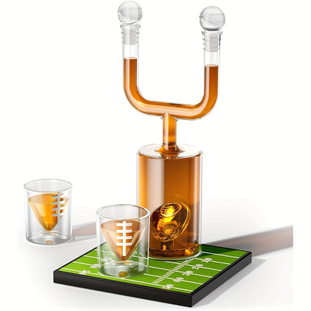 Kollea Football Whiskey Decanter Set 28oz + Two 3.8oz Wine Glasses – Bar Gift Set for Men Dad Husband, Father's Day Anniversary Birthday Kitchen Bar Accessories