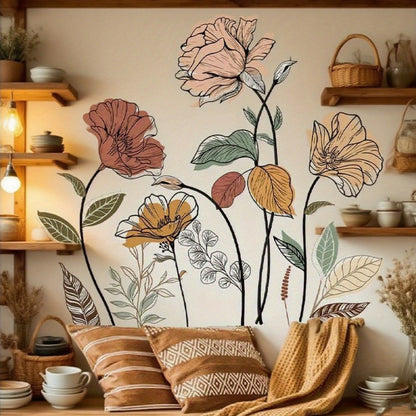 Bohemian Floral Wall Decals Self-Adhesive Wildflower Stickers for Living Room Bedroom TV Wall Art Decor – Flowers & Fruits Peel and Stick Removable Wall Stickers Home Decoration
